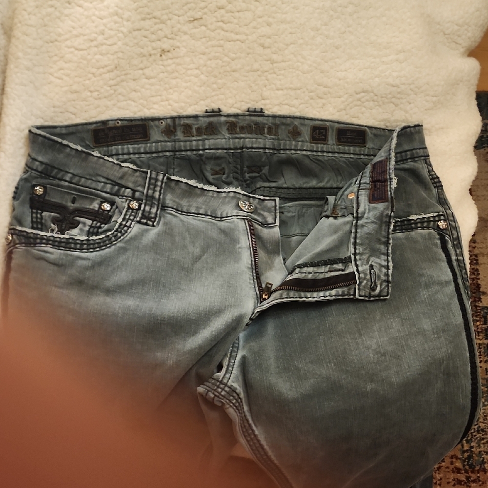 Rock Revival Gray Boot Cut Jeans with Black Embroidery - Picture 3 of 5